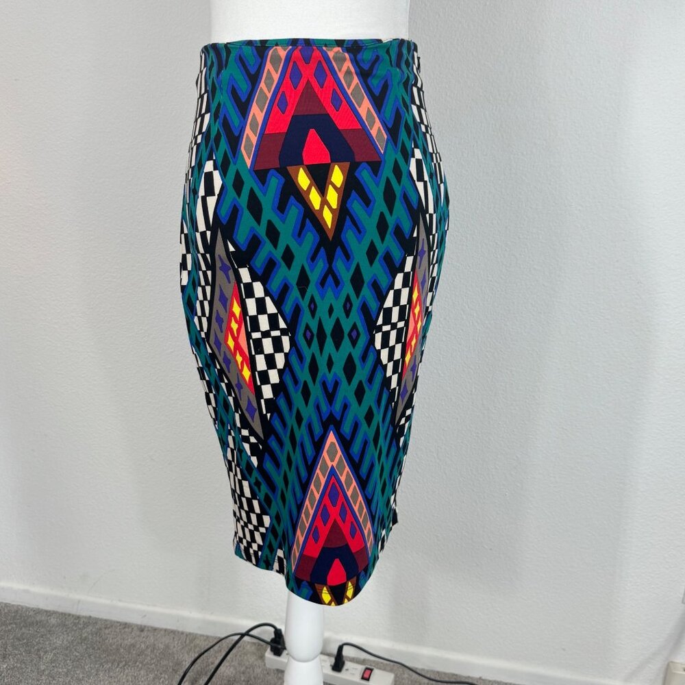 Mara Hoffman High Waisted Pencil Skirt in Bazaar Blue Size Small Geometric Print